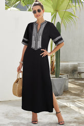 Contrast Side Slit Half Sleeve Dress - Shah S. Sahota